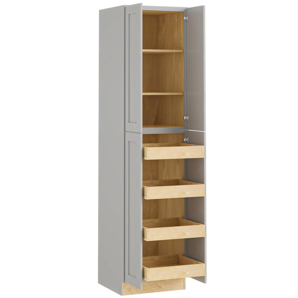 Home Decorators Collection Tremont Assembled 24x96x24 in. Plywood Shaker Utility Kitchen Cabinet Soft Close 4 rollouts in Painted Pearl Gray U242496-4T-TPG