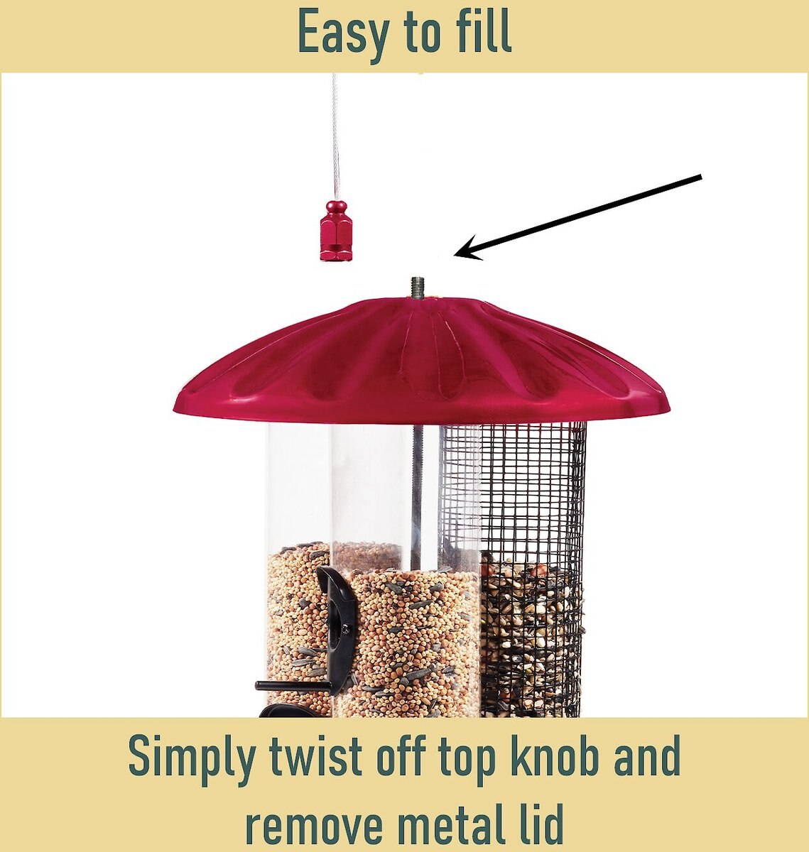 North States Crimson Triple Tube Bird Feeder， Red