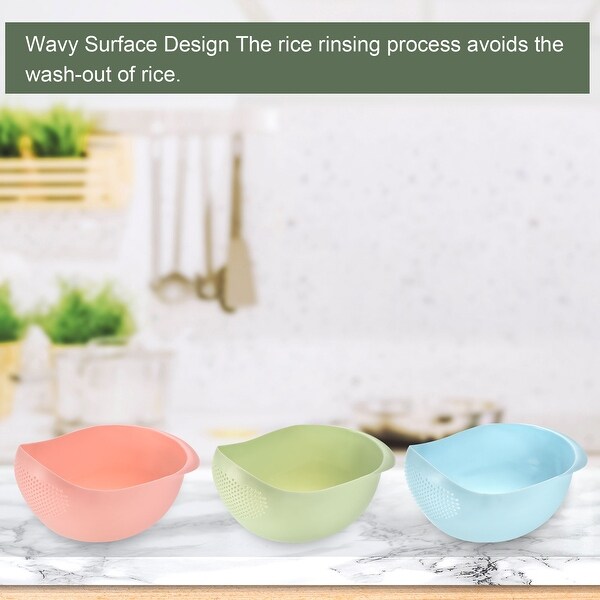 3pcs Kitchen Rice Drain Bowl Fruit Washing Basket with Handle - Pink