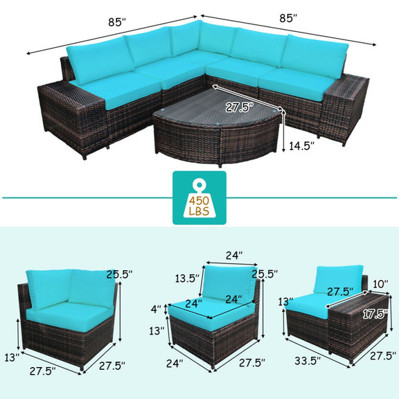 Costway 41930562 6 Piece Wicker Patio Sectional So...