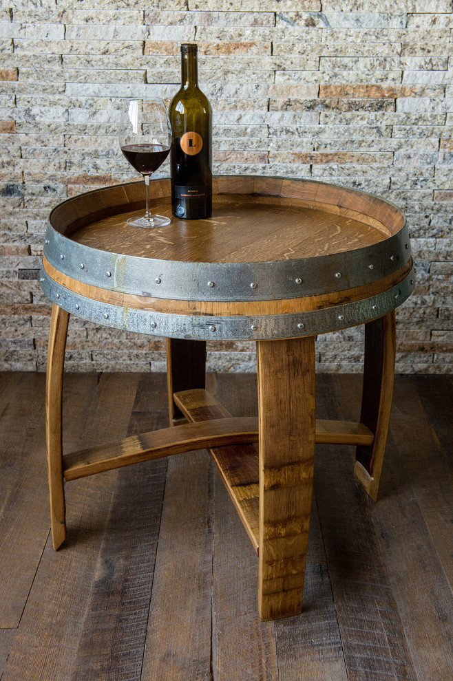 Banded Wine Barrel Side Table With Cross Braces  Natural Finish   Industrial   Side Tables And End Tables   by Alpine Wine Design  Houzz