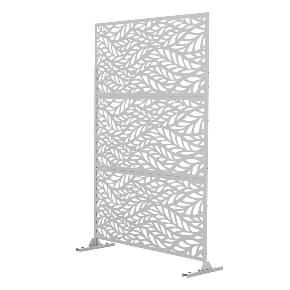 FENCY 76 in. H x 47.2 in. W Galvanized Metal Outdoor Privacy Screens Garden Fence Leaf Pattern in White (3 Pieces in 1 Set) HD-A-GE04005