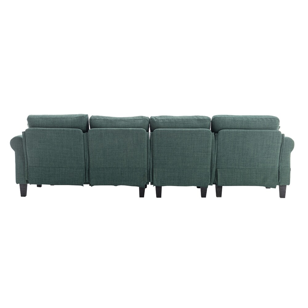 Velvet Upholstered L Shaped Sectional Sofa With Ottoman