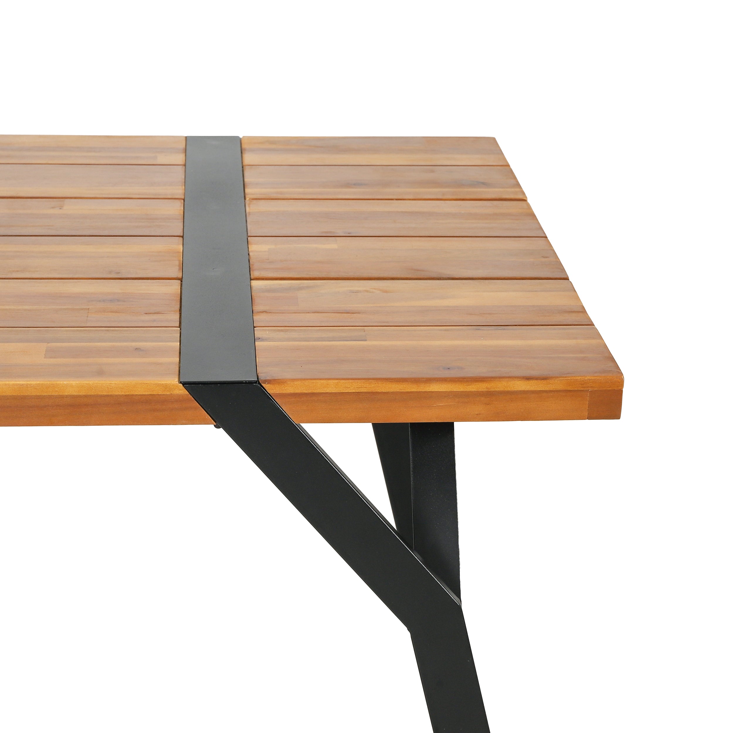 Pepple Outdoor Acacia Wood Dining Table, Teak and Black