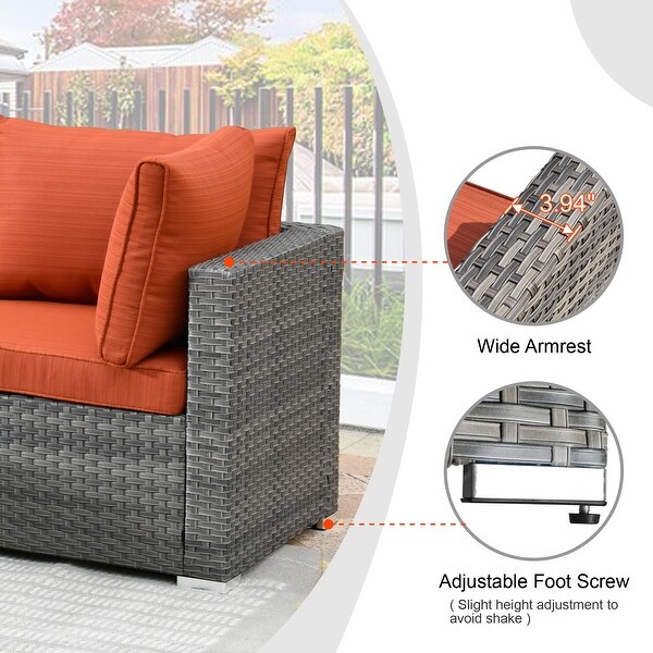 HOOOWOOO 10piece Patio Wicker Furniture Sectional Sofa Set Swivel Rocker with Fire Pit Table