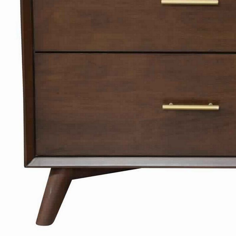 3 Drawer Mid Century Modern Wooden Chest with Splayed Legs， Small， Brown