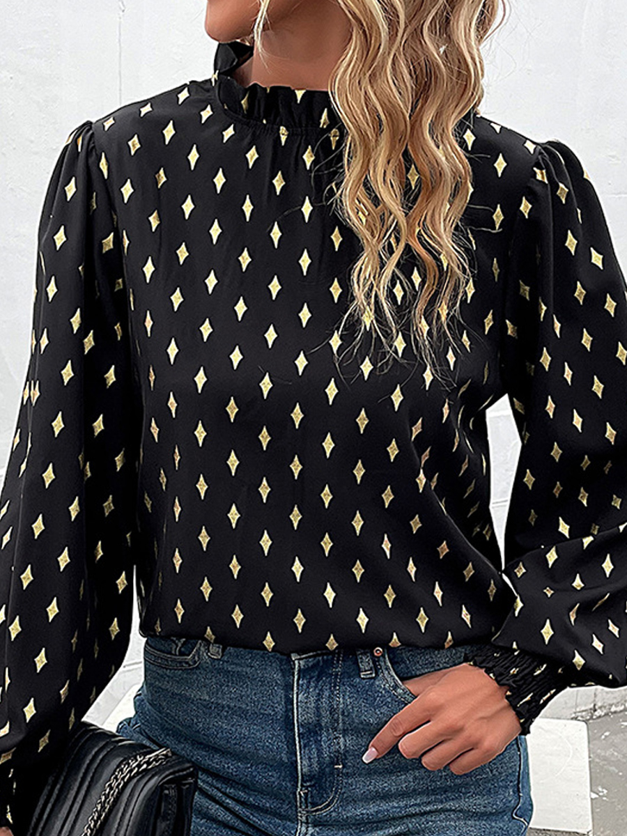 Casual Loose Geometric Bronzing Printed Long-sleeved Blouse