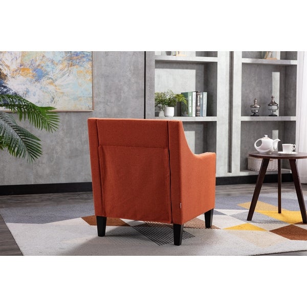 Modern Accent Armchair with Nailheads Trim(from Bottom to Top) and Wood Legs， Barrel Chair with Curved edges， Orange