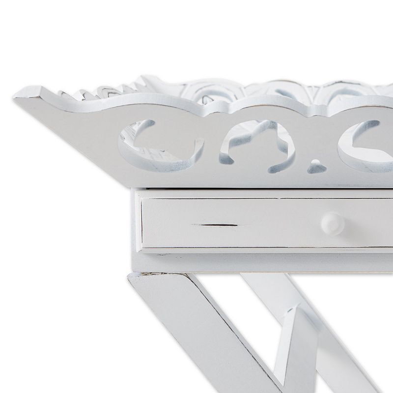 Romantic White Serving Tray with Stand with Two Drawers