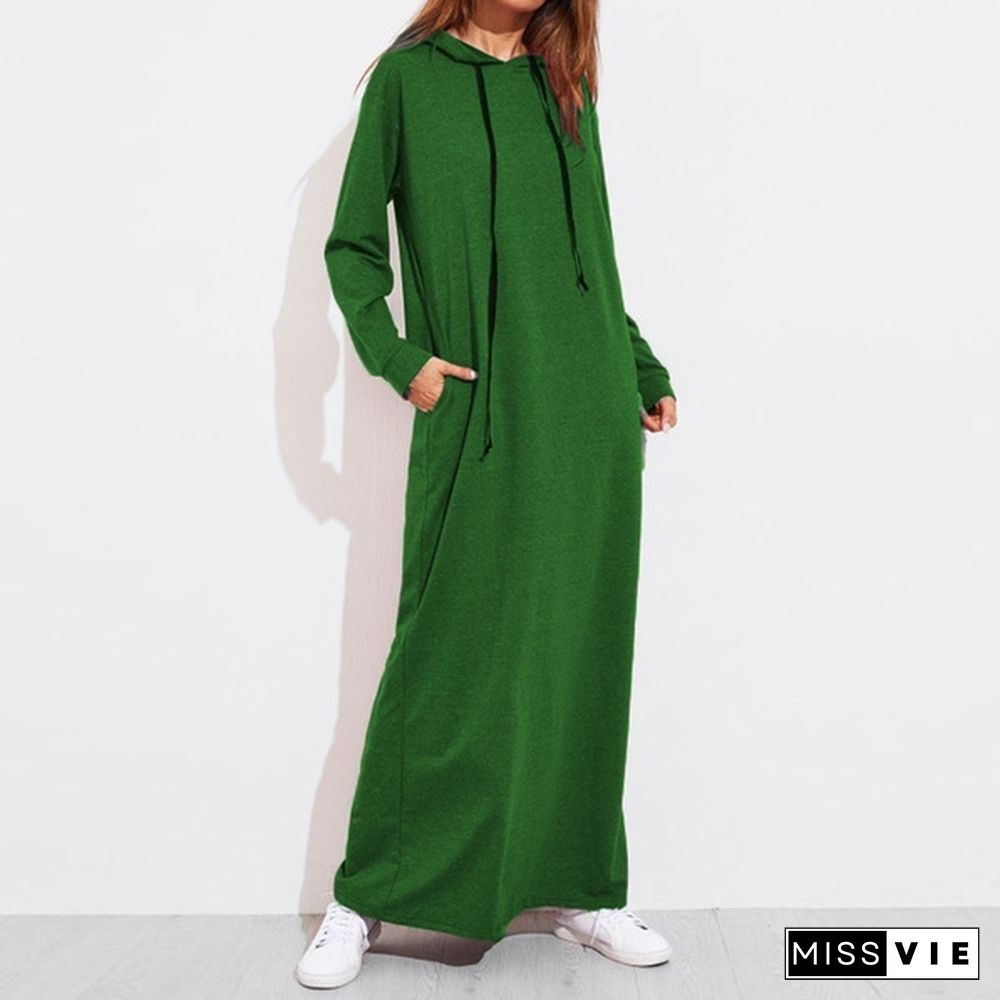 S-5Xl Women Long Hoodie Dress Maxi Long Sleeve Tunic Casual Loose Sweatshirt Dress Party Kaftan Plus Size