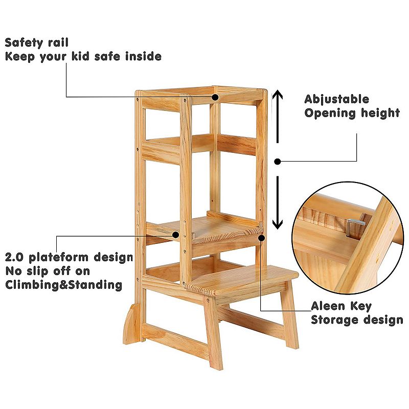 SDADI LT05N Mother's Helper Adjustable Height Kids Kitchen Step Stool， Natural