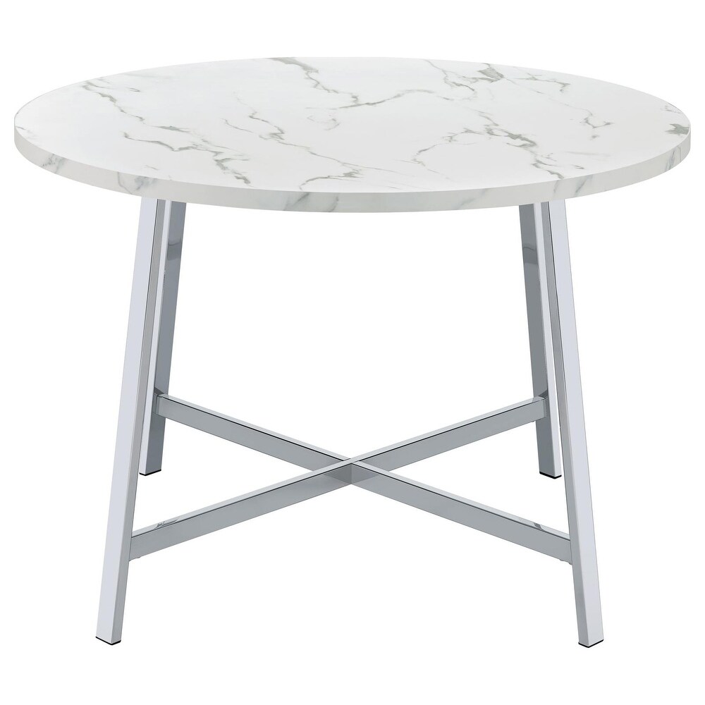 Coaster Furniture Alcott Round Faux Carrara Marble Top Dining Table