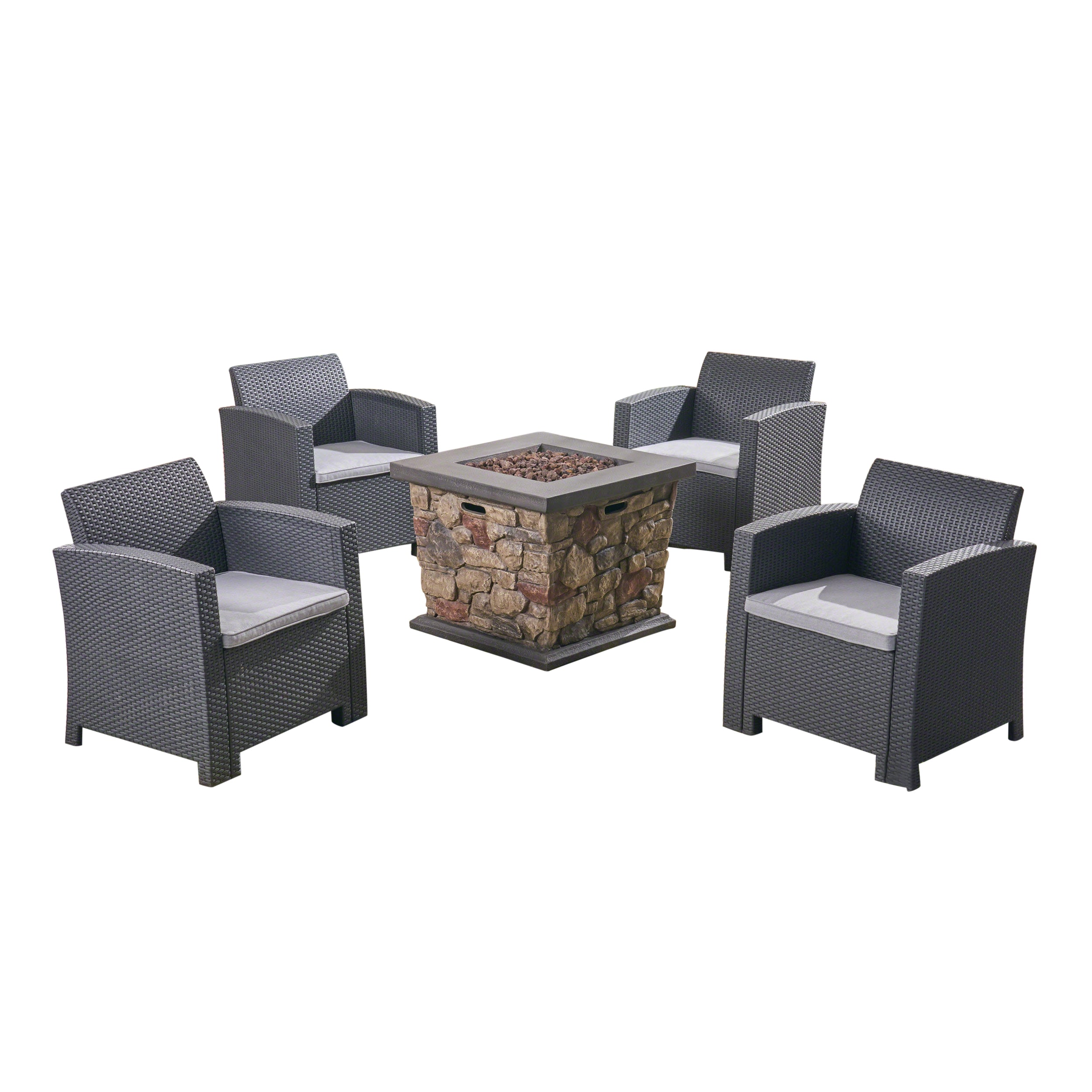 Maggie Outdoor 4-Seater Wicker Print Club Chair Chat Set With Fire Pit