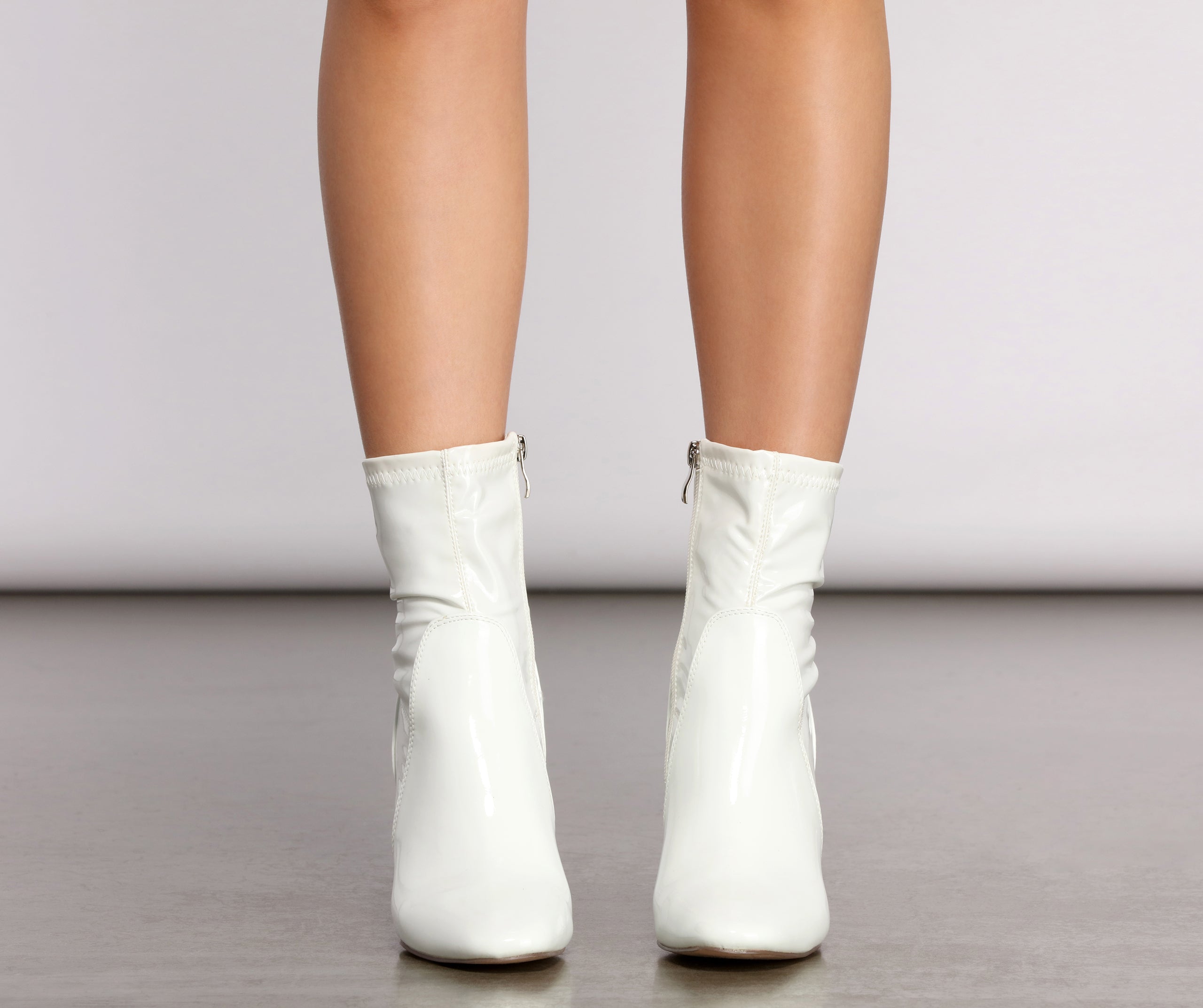 Patent Pointed-Toe Lucite Block Heel Booties