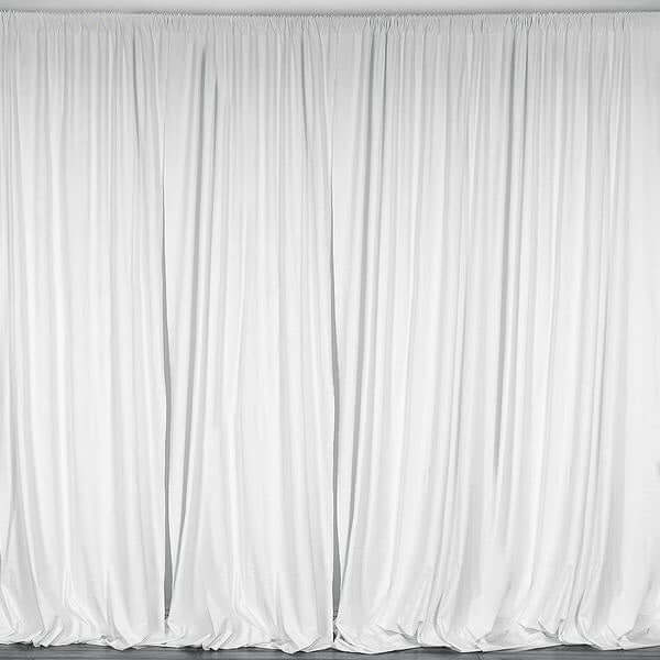 2 Pack White Scuba Polyester Backdrop Drape Curtains, Inherently Flame Resistant Event Divider Panels Wrinkle Free With Rod Pockets - 10ftx10ft