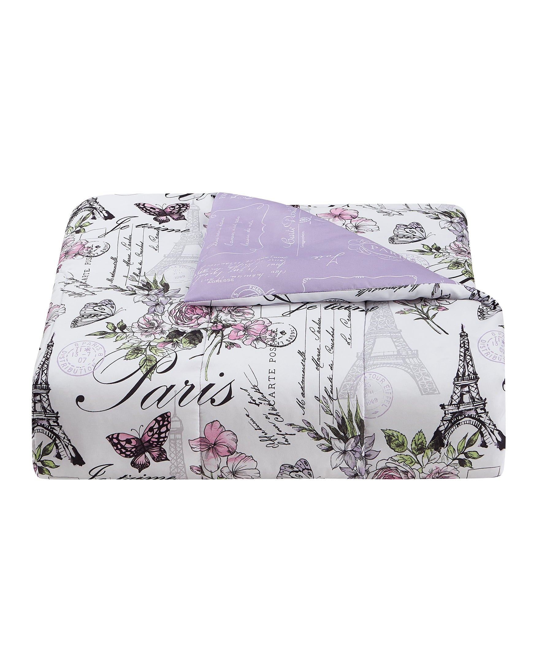 CEDAR COURT Paris Floral Lilac Ultra Soft Microfiber 6 Piece Reversible Comforter Bedding Set - Twin