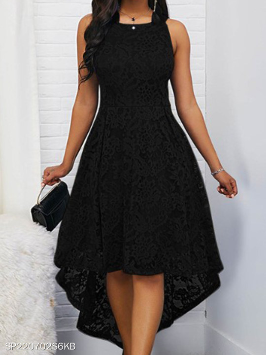 Round Neck Sleeveless Lace Irregular Dress