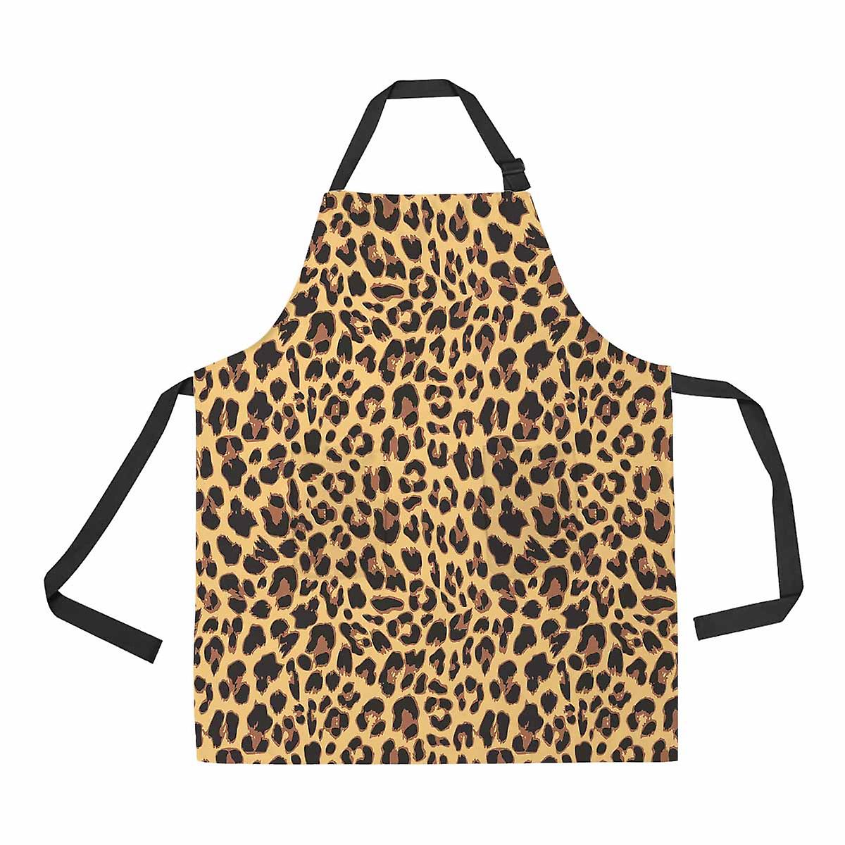 Leopard Pattern Unisex Adjustable Bib Apron With Pockets For Commercial Restaurant And Home Kitchen Use