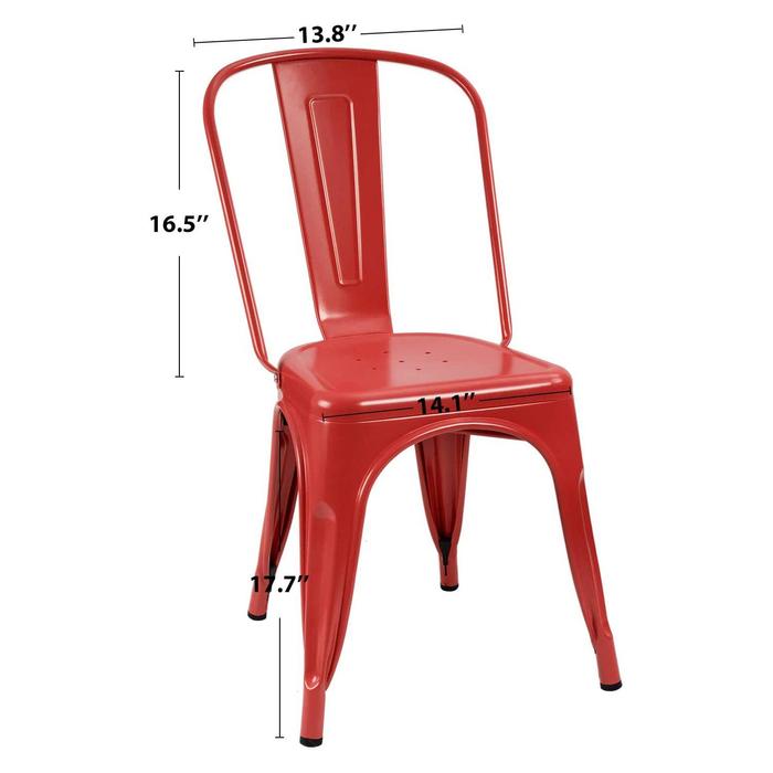 VINEEGO Metal Dining Chair Indoor-Outdoor Use Stackable Classic Trattoria Chair Fashion Dining Metal Side Chairs for Bistro Cafe Restaurant Set of 4 (Red)