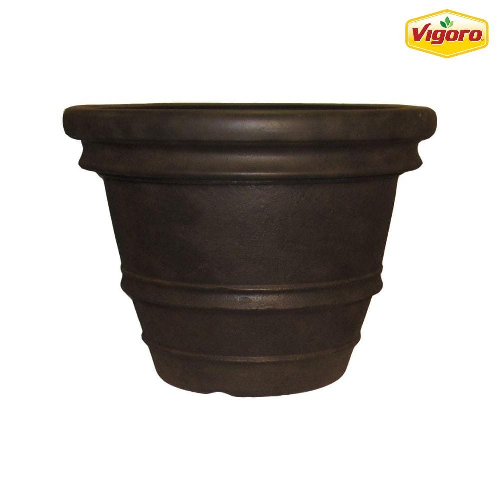 Vigoro 21.8 in. Sutter Creek Java Large Brown Resin Planter (21.8 in. D x 16.1 in. H) US936116