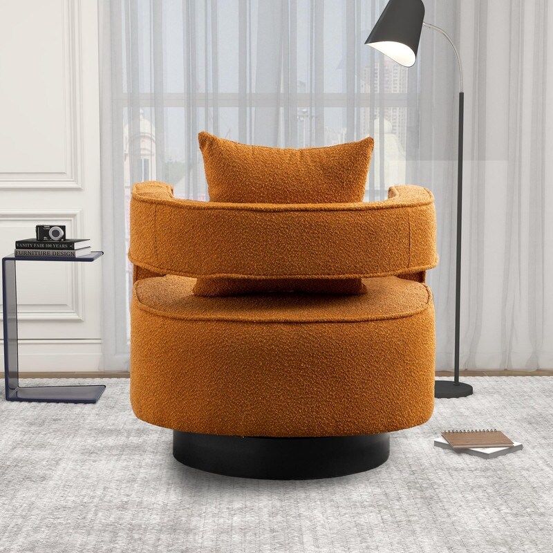 Leisure Swivel Accent Chair With Open Back and Pillow