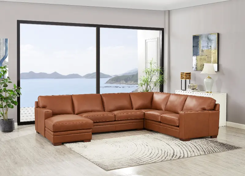 Chatsworth Brown Leather 4 Piece Sectional with Left-Facing Chaise