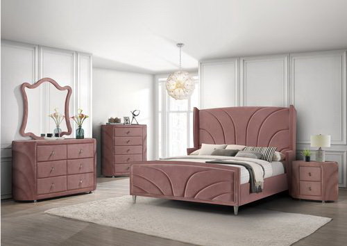 Acme BD01182EK Salonia Eastern King Bed  Pink Velv...