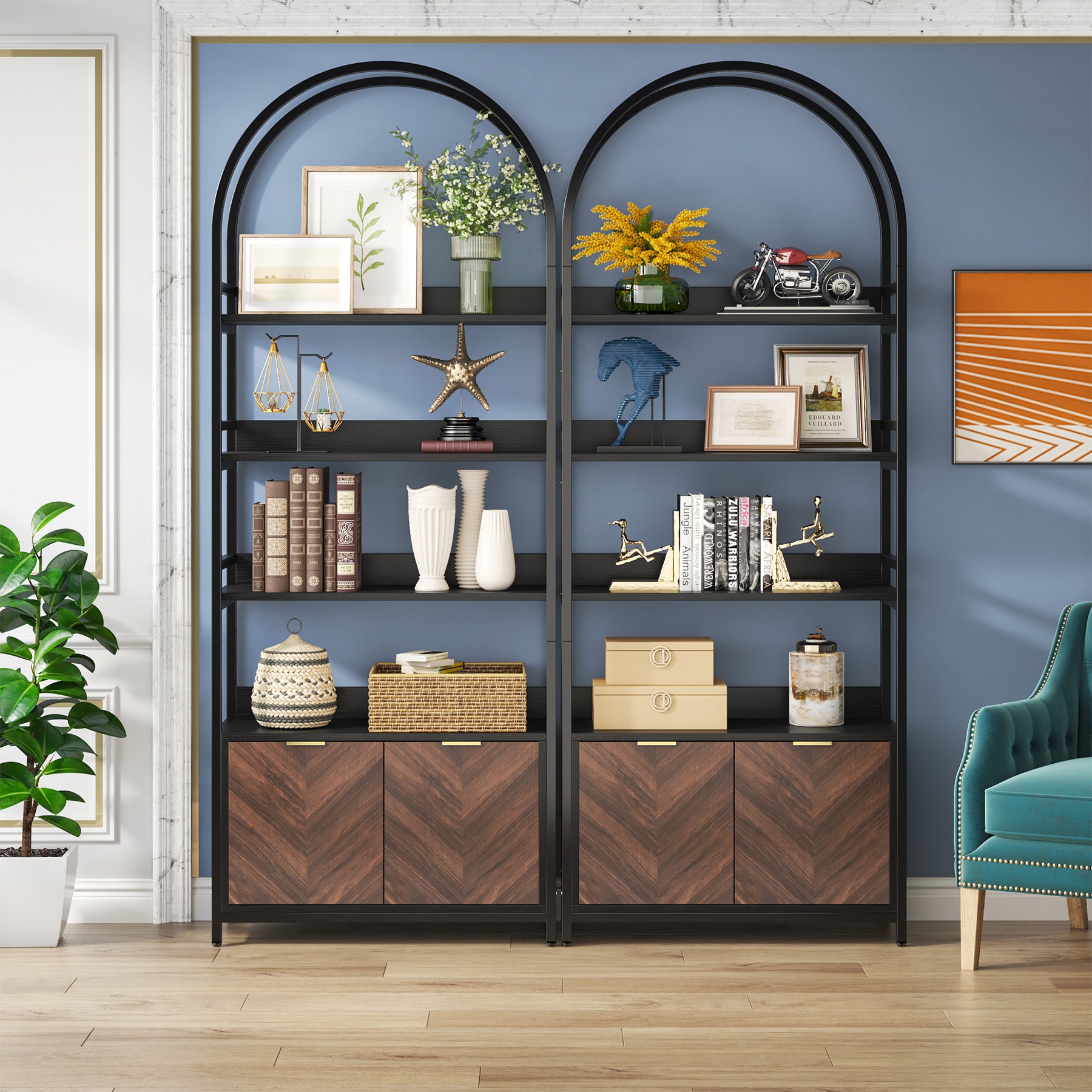 4-Tier Bookshelf with Cabinet, 75.9