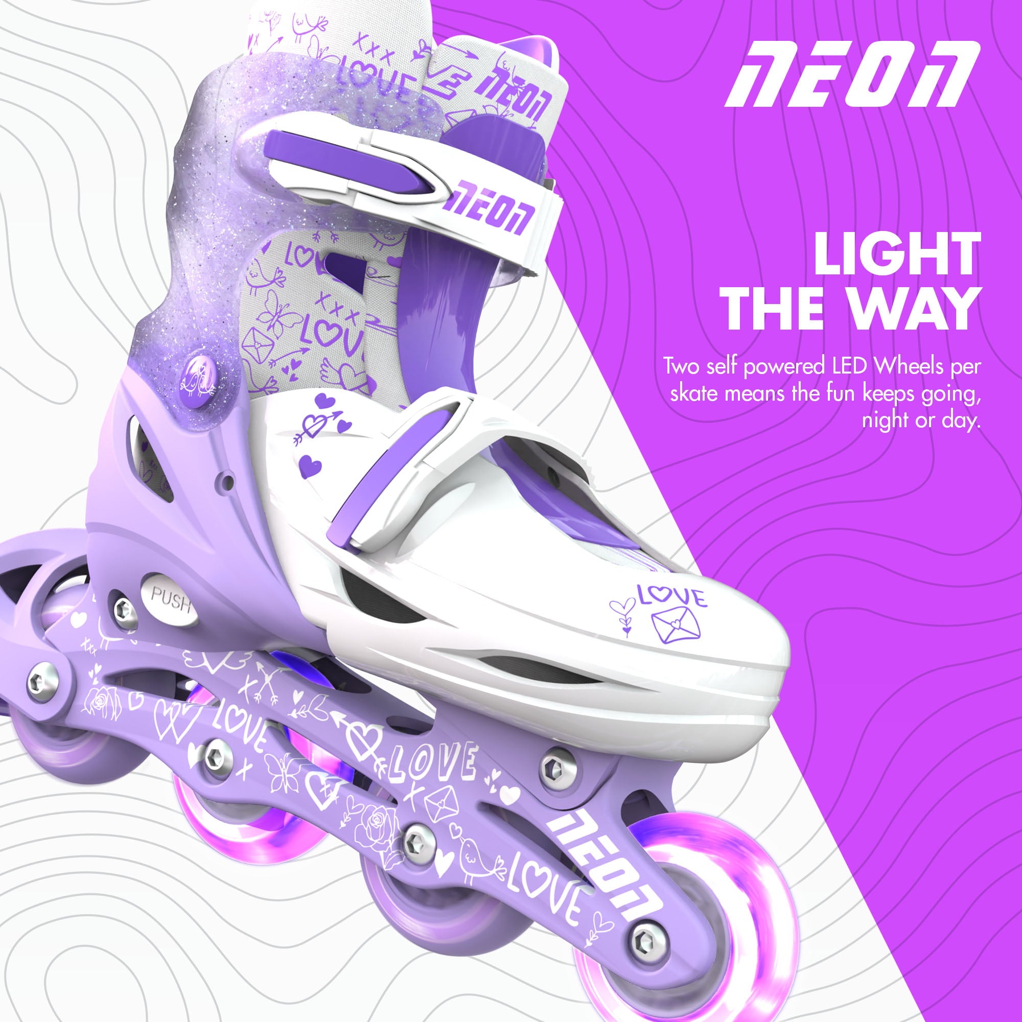 Neon Combo 2-in-1 Child Skates Inline and Quad - Girls, Size 3-6 Adjustable, One Pair, Purple