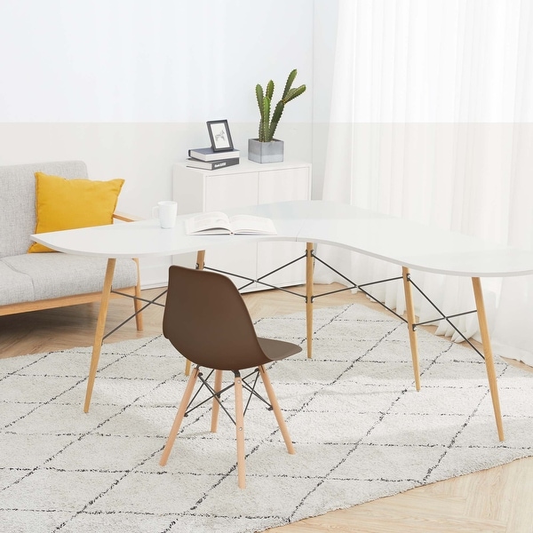 Allan Plastic Side Dining Chair with Wooden Legs Set of 2， Brown - 18.5