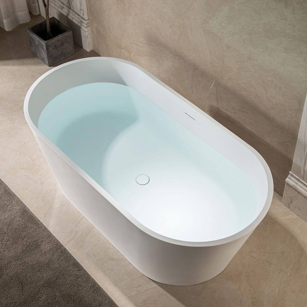 WOODBRIDGE Englewood 59 in. Solid Surface Flatbottom Freestanding Double Ended Soaking Bathtub in Matte White HBT5854