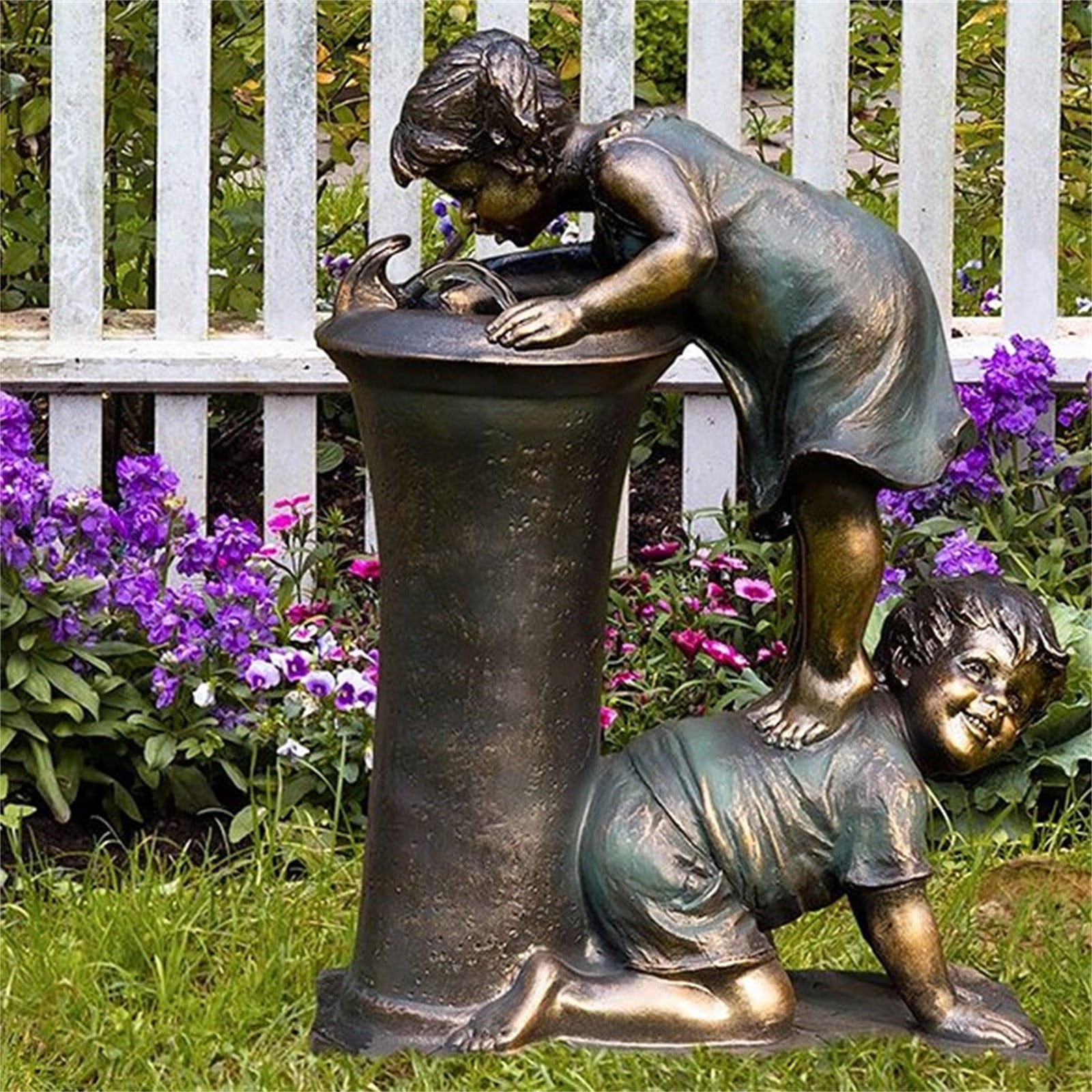 Wmkox8yii 5.9" Tall Indoor/Outdoor Girl and Boy Drinking Water Fountain Yard Art Decoration Boy & Girl Garden Statue A Kid With Fireflies Garden Statue-garden Decoration