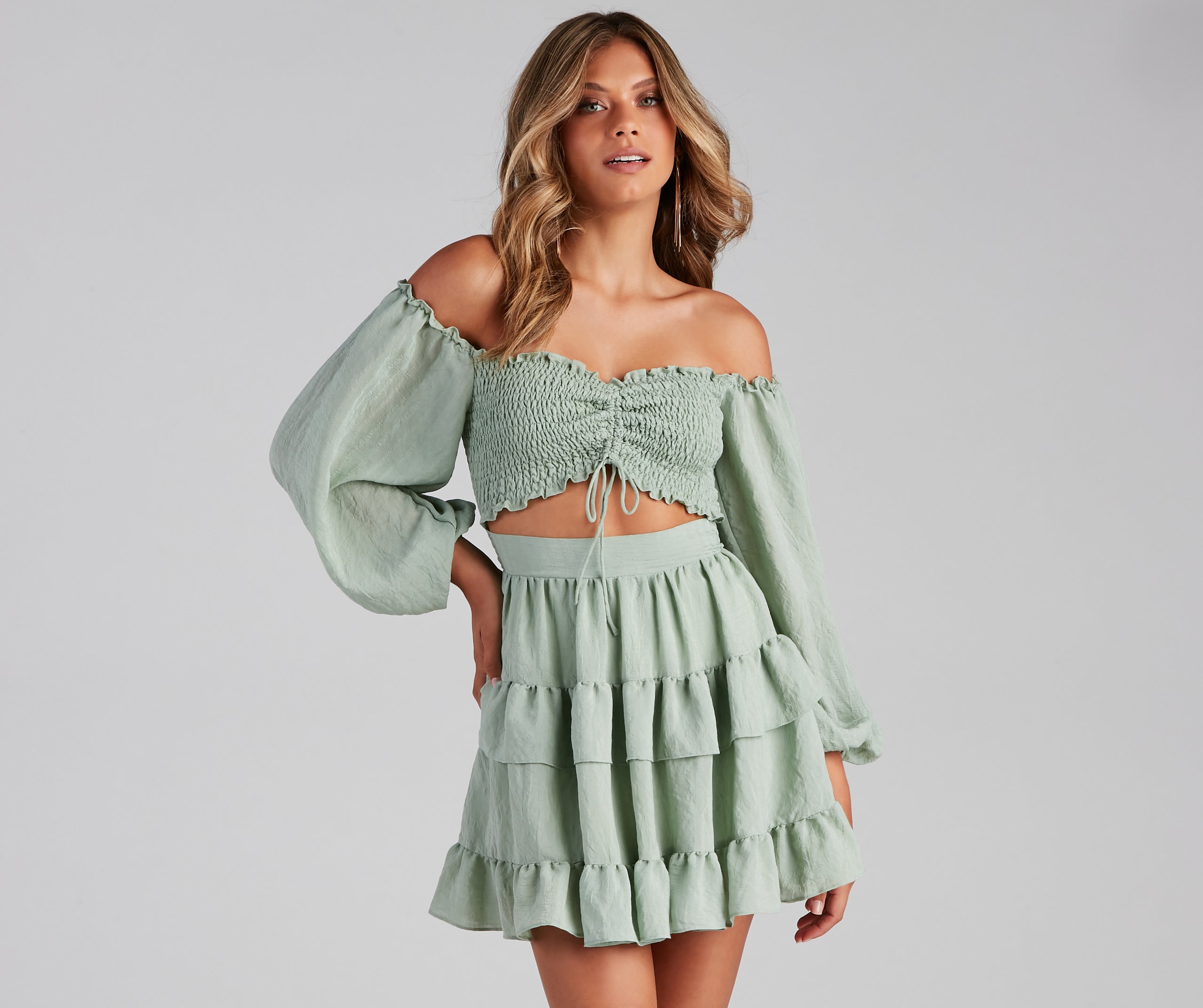 So Sweet Ruffled Cutout Skater Dress