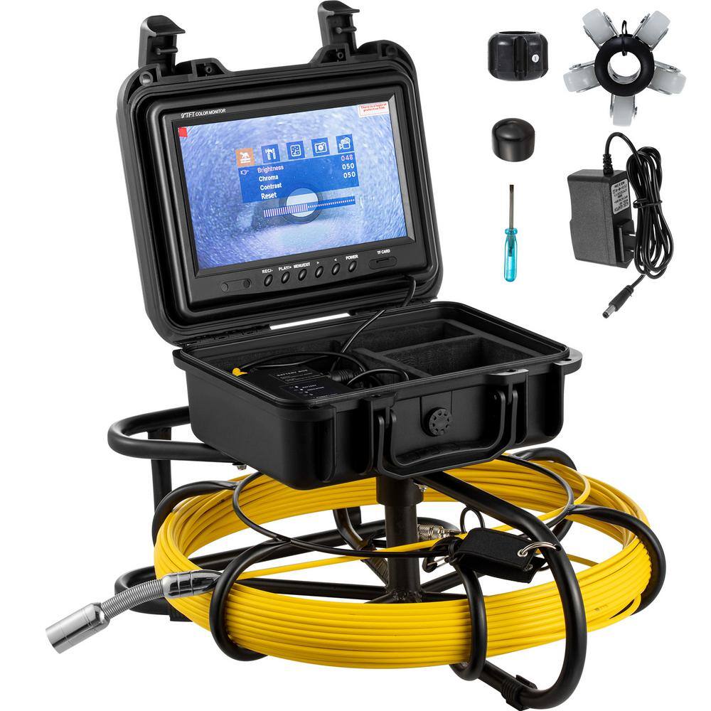 VEVOR Pipeline Inspection Camera 300 ft. Sewer Pipe Camera 9 in. Screen with 8 GB DVR SD Card LED Light for Home Wall Duct GDSTJ300FTGDKSY01V1