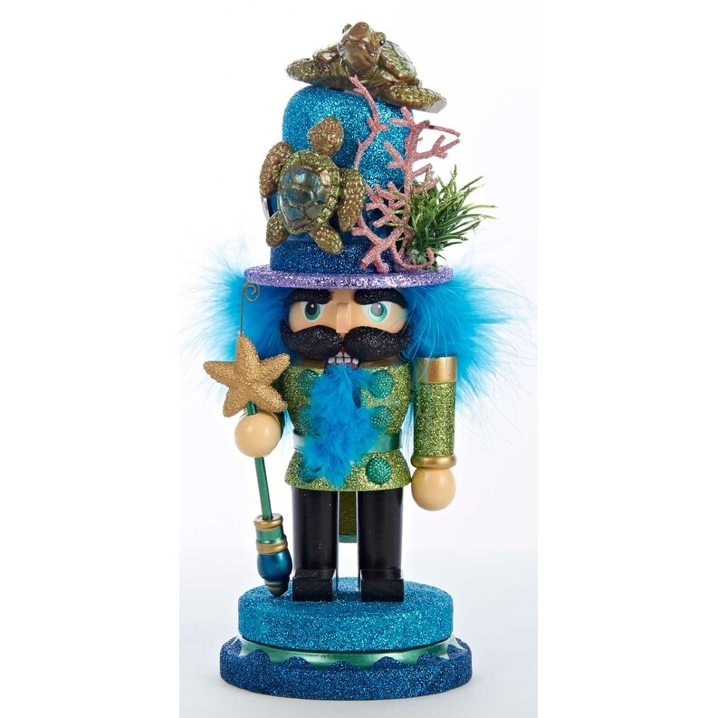 Kurt Adler Hollywood Collection Coastal Nutcracker Sea Turtles on Hat 11 Inches   Turquoise Blue Green