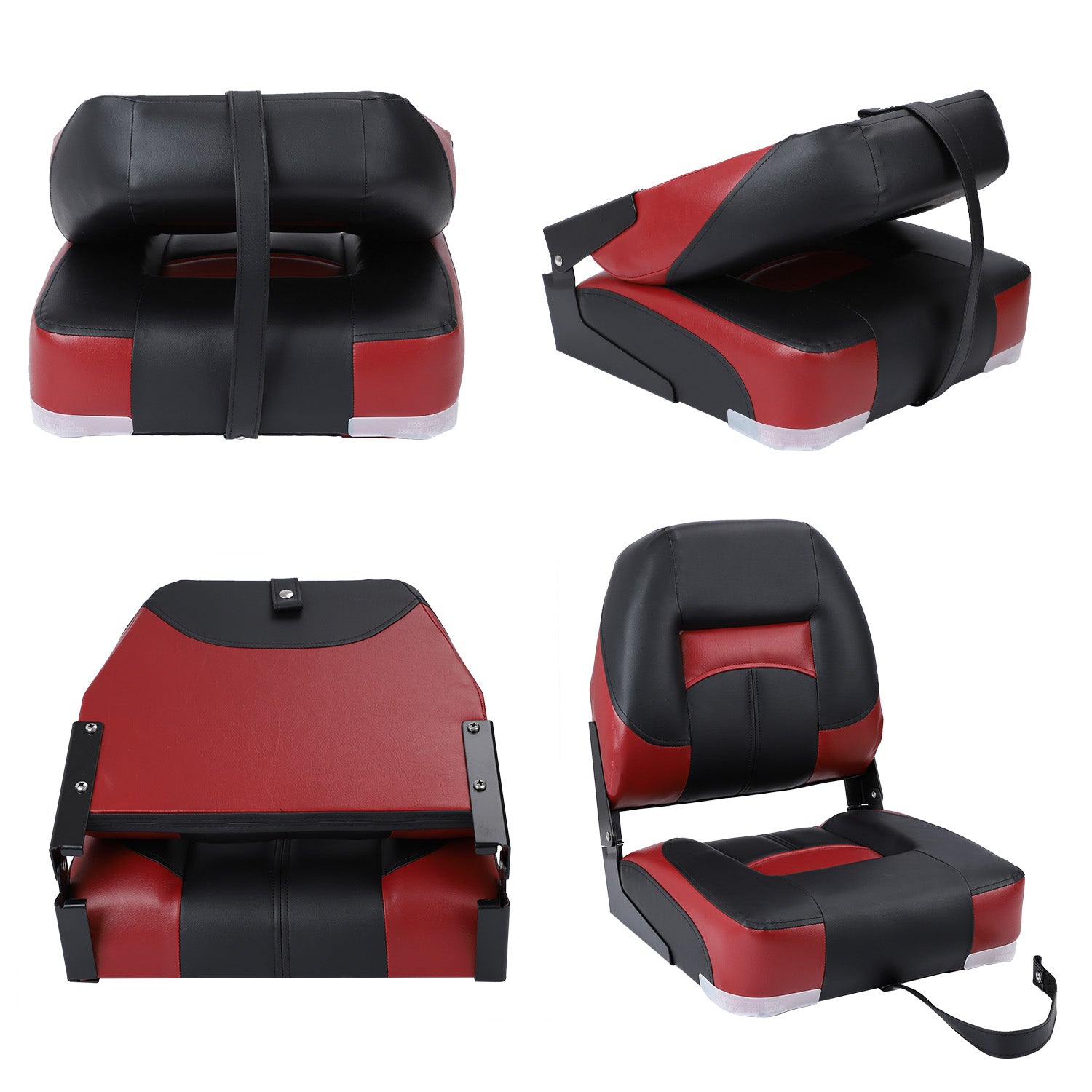 NORTHCAPTAIN Deluxe Black/Wine Red Low Back Folding Boat Seat， 1 Seat