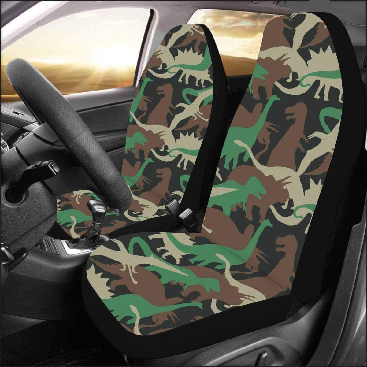 FMSHPON Set of 2 Car Seat Covers Camouflage Dinosaur Universal Auto Front Seats Protector Fits for Car，SUV Sedan，Truck