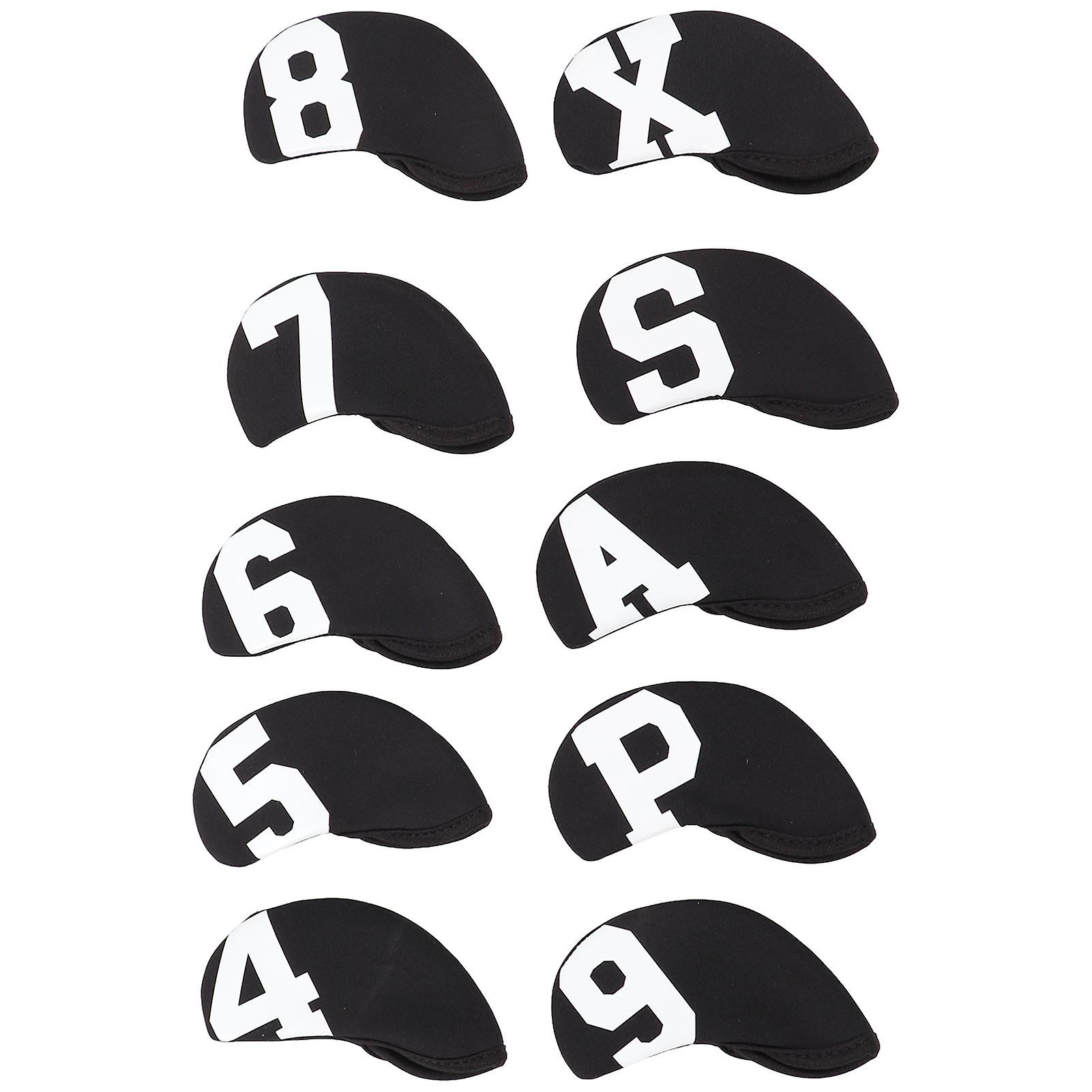 10pcs/set Number Golf Iron Head Cover Set Neoprene Golf Club Iron Protective Headcoverwhite Words On Black Background