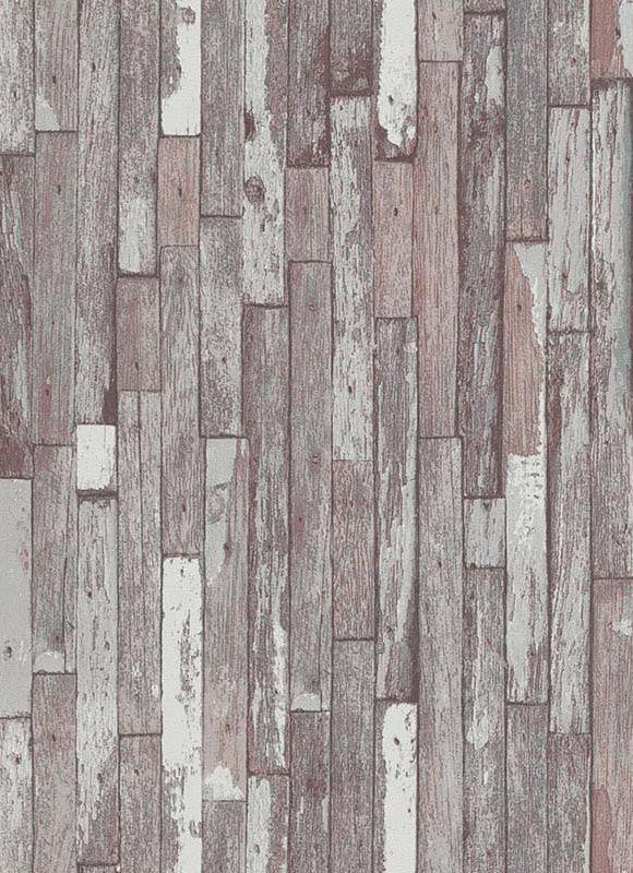 Sample Brecken Faux Wood Plank Wallpaper in Grey and Brown design by BD Wall