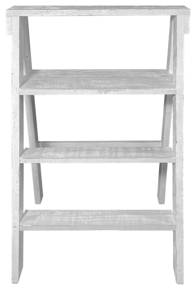 Benzara UPT 248007 27 quotPinewood Ladder Bookcase  Open Shelves  White   Farmhouse   Bookcases   by Uber Bazaar  Houzz