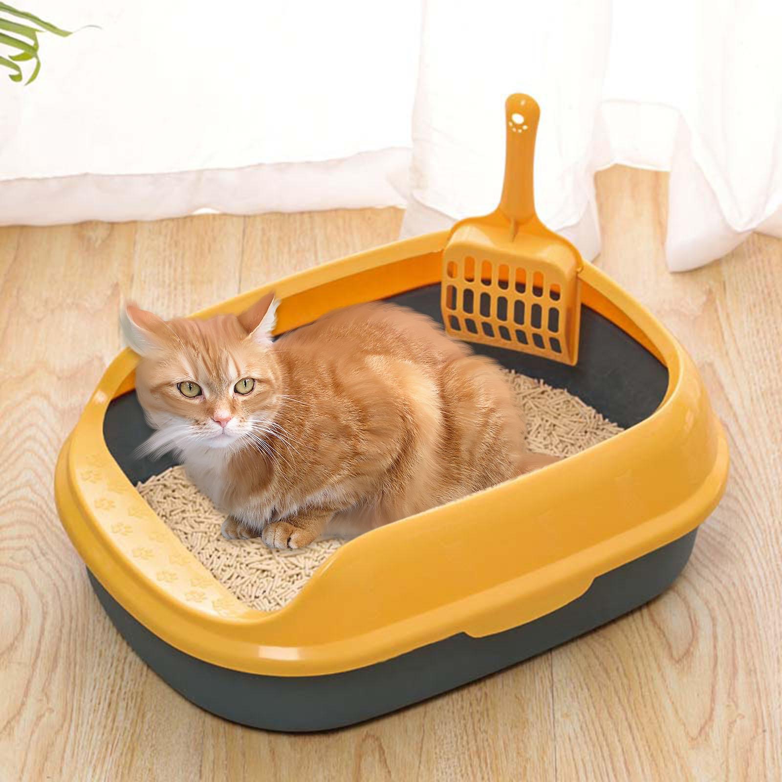 Cat Litter Box Pet Semi-Closed Pet Litter Tray to clean Detachable Rim Toilet Sand Box Container Bedpan - Blue