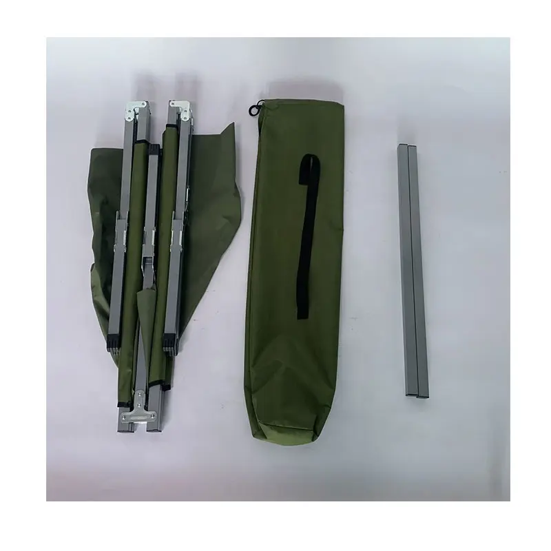 easy carrying ultralight green oxford fabric waterproof Aluminum travel hiking camping folding bed