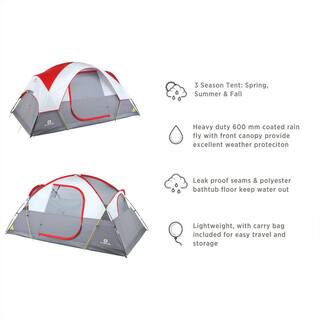 OUTBOUND 6-Person 3 Season Long Camping Dome Tent with Rainfly and Gear Loft Red CTI0765451R