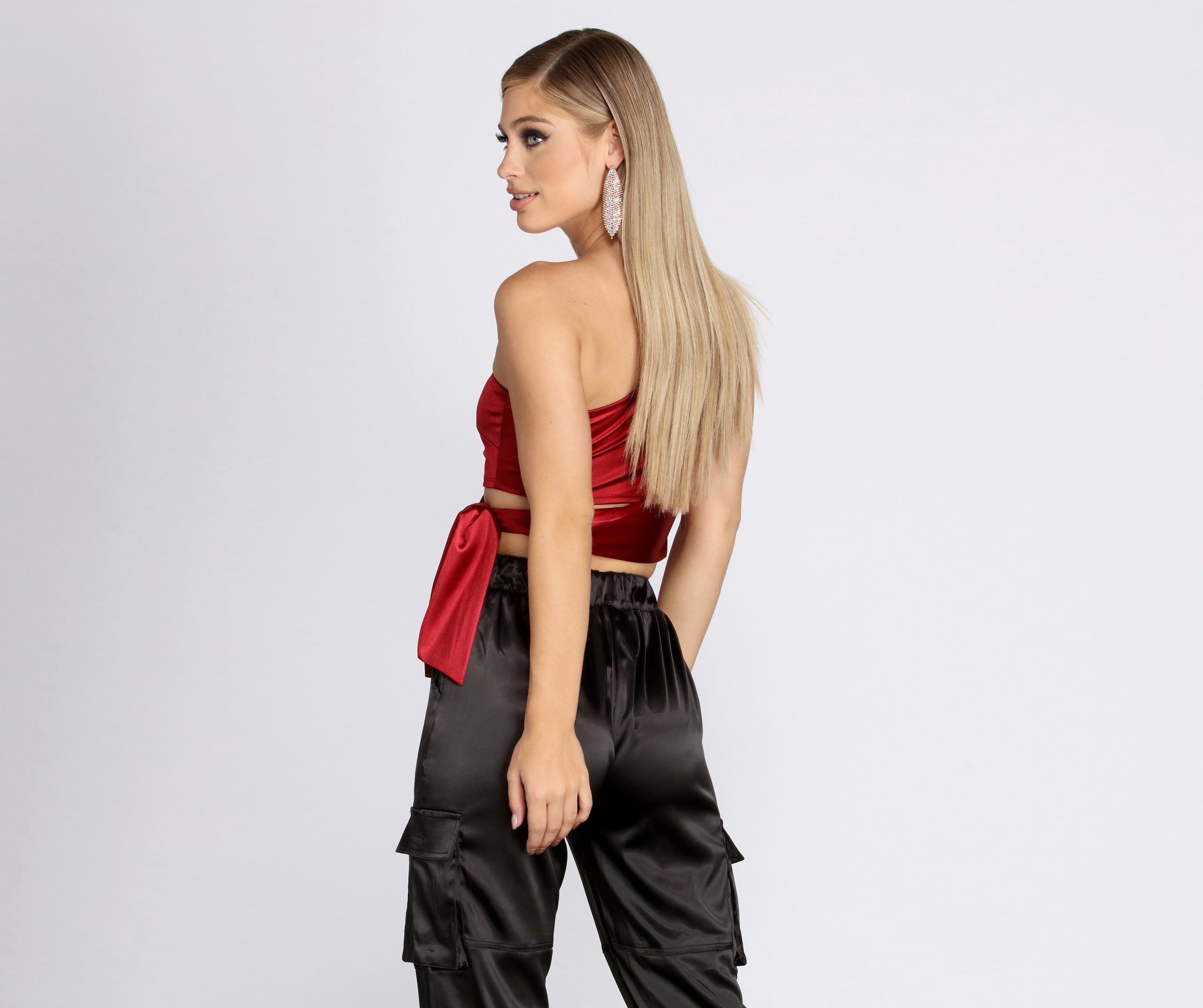 One Shoulder Satin Crop Top