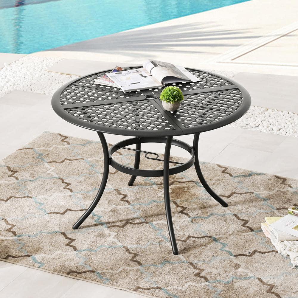 TOP HOME SPACE Black Round Metal Outdoor Dining Table