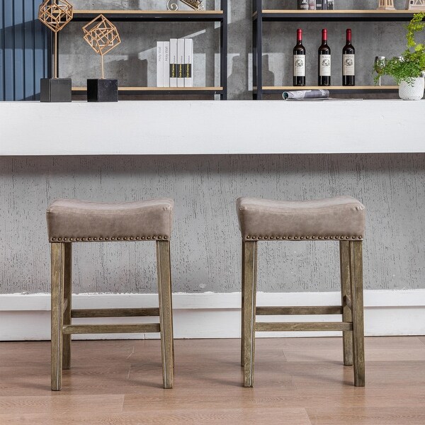 Farmhouse Counter Height Faux Leather Bar Stools， Set of 2