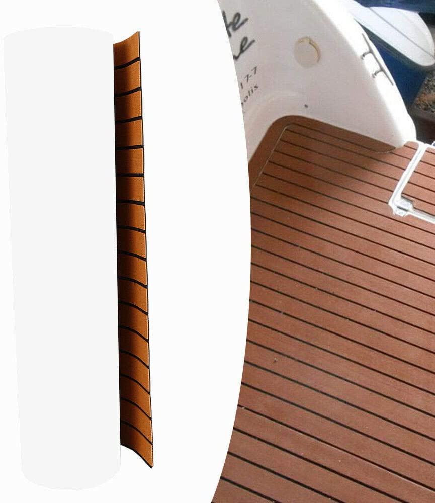 Oukaning EVA Foam Faux Teak Decking Sheet， Synthetic Teak Non-Slip Marine Flooring Mat Self-Adhesive Carpet Floor Pad