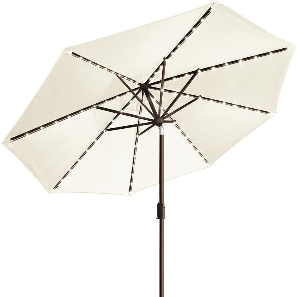 EliteShade Solar Umbrellas 9ft Market Umbrella with 80 LED Lights Patio Umbrellas Outdoor Table Umbrella with Ventilation and 5 Years Non-Fading Top,Natural White