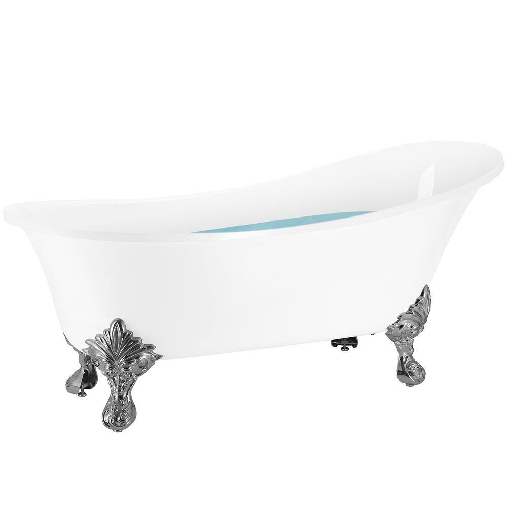 AKDY 60 in. Fiberglass Single Slipper Clawfoot Non-Whirlpool Bathtub in Glossy White BT0158