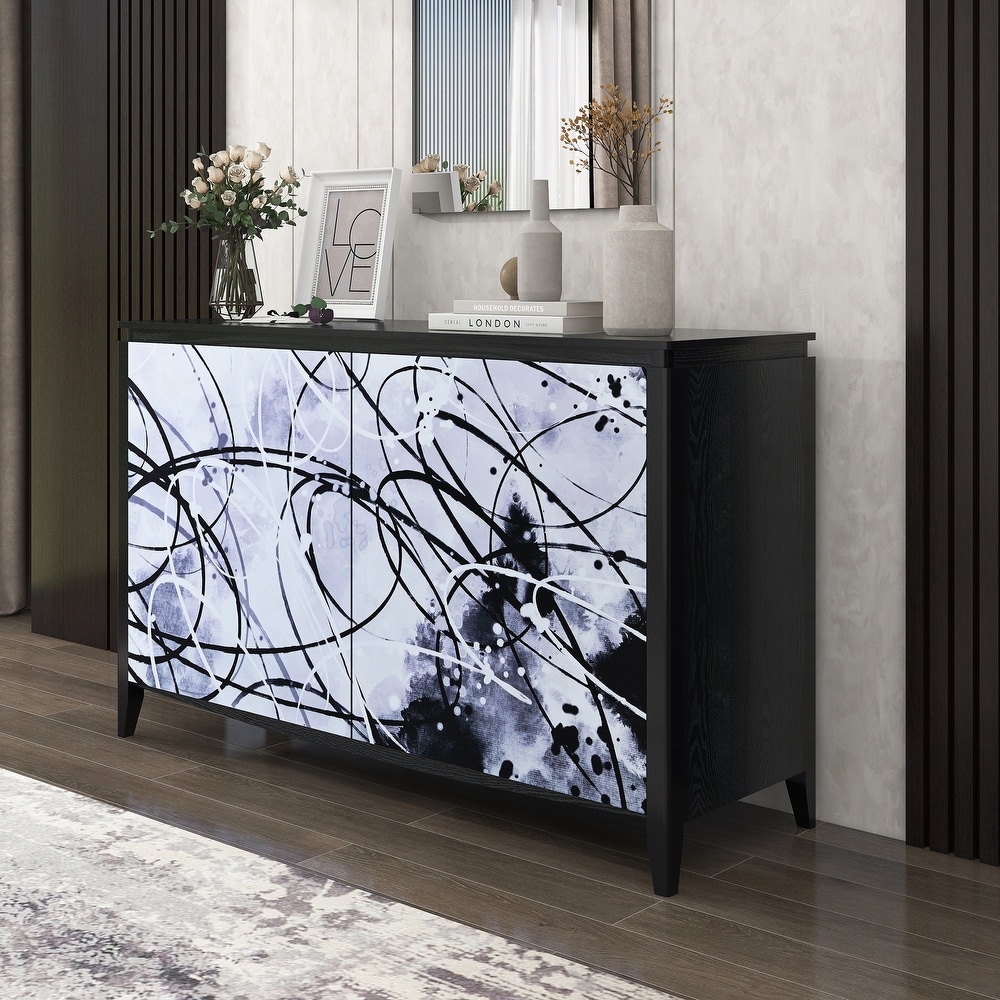 Sideboard Buffet with 2 Decorative Doors  2 Drawers and 4 shelves